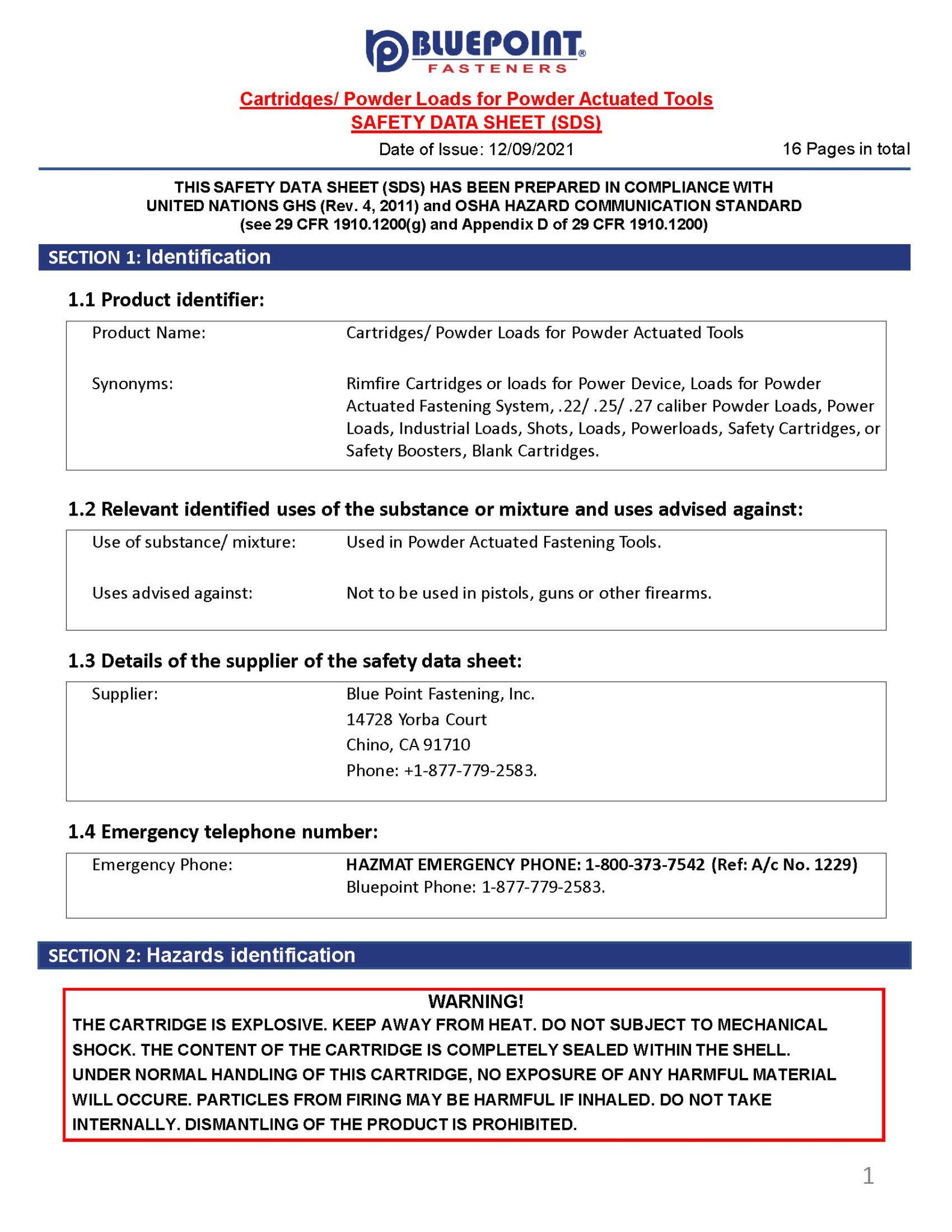 Catalog/Specs Bluepoint Fasteners