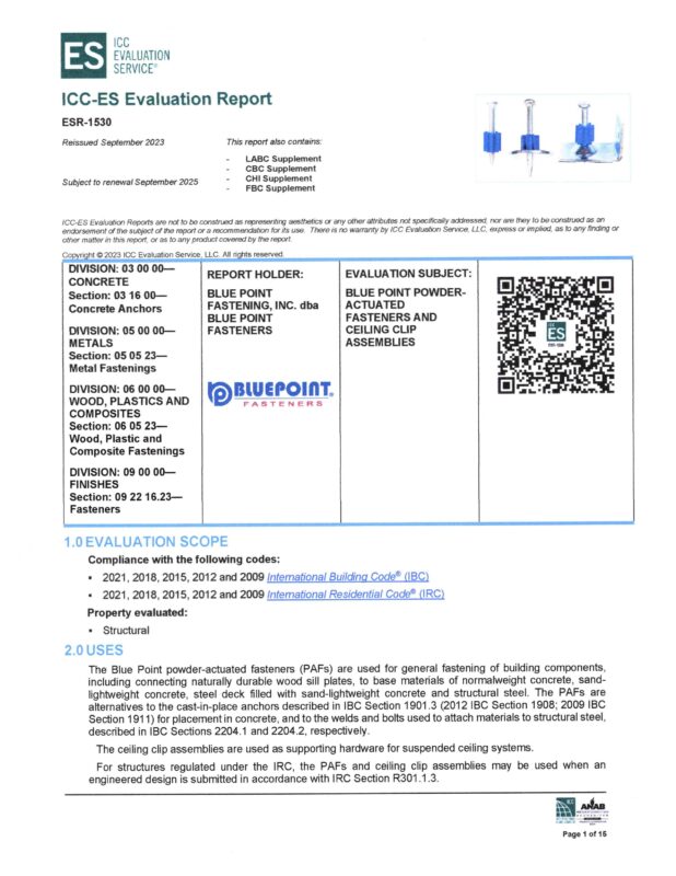 Catalog/Specs Bluepoint Fasteners